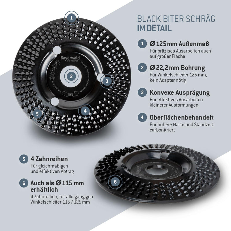 [Australia - AusPower] - Bayerwald “Black Biter” Rasp Shaping Disc | For Fast, Rough Grinding of Wood and Engineered Wood | For Angle Grinders Raspelscheibe BlackBiter Ø 125 mm 