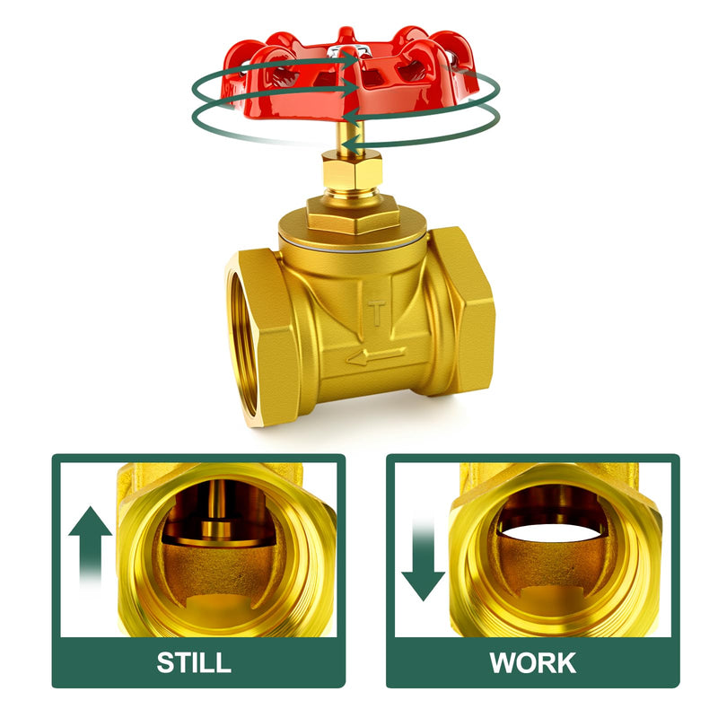 [Australia - AusPower] - 1" NPT Brass Gate Valve, Female x Female, with Wheel Handle, Heavy Duty Globe Valves Tool, for Fuel/Airl/Water/Gas/Oil (DN25) 1"(DN25) 