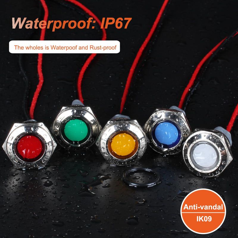 [Australia - AusPower] - 2PCS 16mm (5/8") LED Indicator Light, 12-24V AC/DC 20mA Energy Saving Metal Waterproof IP67 Single lamp LED Pilot Lamp Flat Head with 20cm/7.87in. Wire for Car Truck Boat(Green LED) Green 12-24V 16mm 