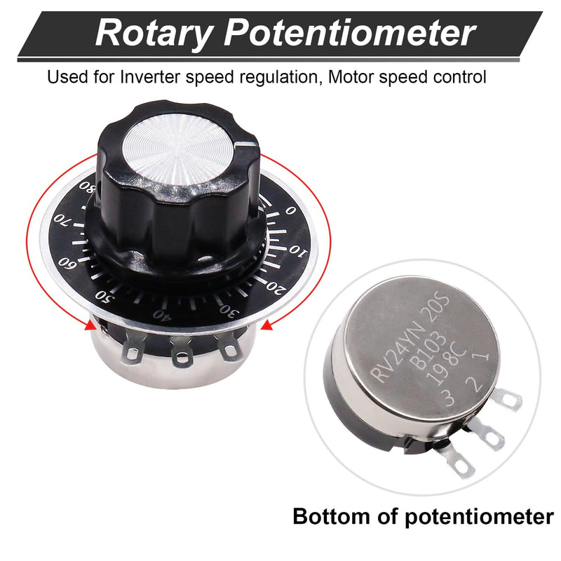 [Australia - AusPower] - TWTADE / 2pcs rv24yn20s b103 10k ohm Single Turn Rotary Carbon Linear Variable Potentiometer,Used for Inverter speed regulation. Motor speed control + 2pcs A03 knob + 2pcs dials 