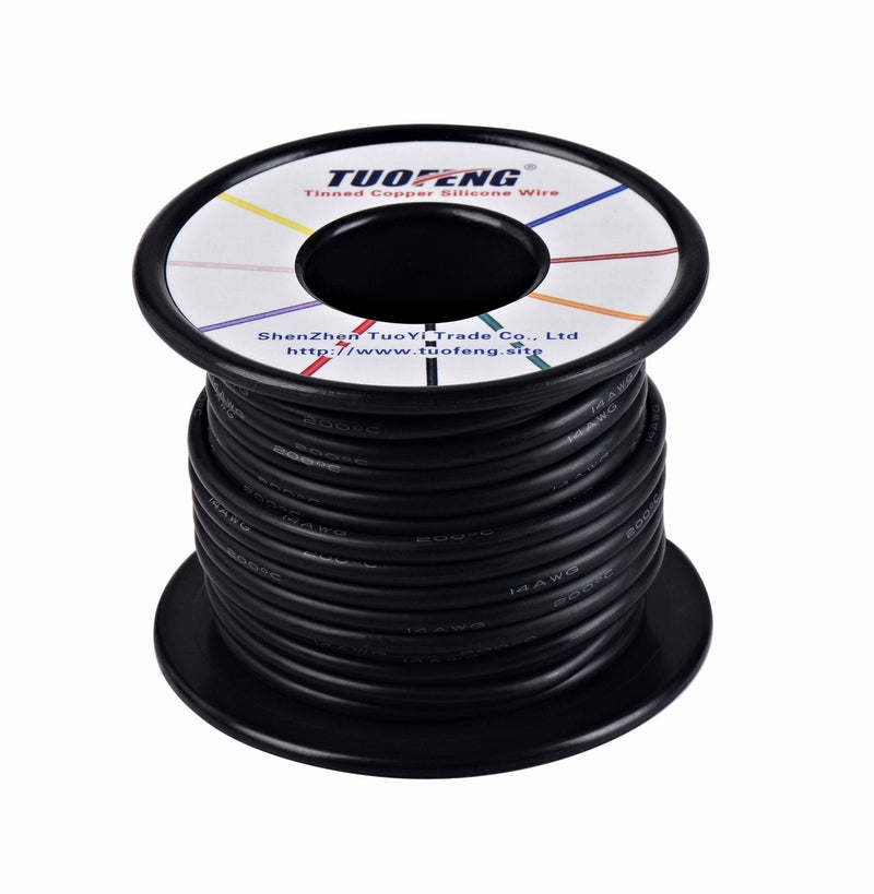 TUOFENG 14 AWG Wire, Soft and Flexible Silicone Insulated Wire 66 Feet [33 ft Black and 33 ft Red ] Stranded Wire High Temperature Resistance for RC Applications,Test Lead,Drones Battery 14 AWG 2 colors wire 33ft