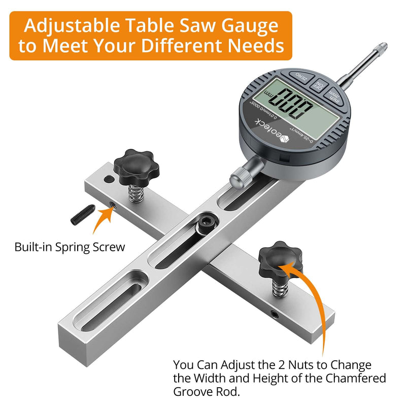 [Australia - AusPower] - Neoteck Digital Dial Gauge 25.4 mm Table Saw Gauge with 0.75 Inch Width Anodised Aluminium Rod for Aligning and Calibrating Workshop Machines Table Saws Band Saws and Drill Presses Silver 0-25.4 mm (0-1 inch) 