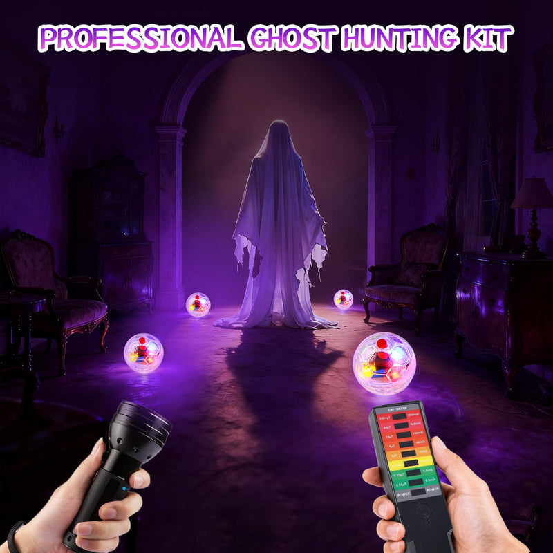 [Australia - AusPower] - Ghost Hunting Equipment Kit - 6 Pcs Set with Emf Meter, UV Flashlight, LED Light up Pet Cat Ball - Paranormal Investigation Gear for Home and Office Inspections - Great Gift Idea 