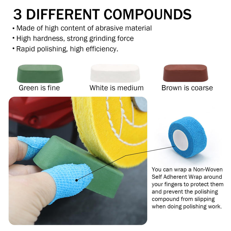 [Australia - AusPower] - SCOTTCHEN 6inch Buffing Polishing Wheels 1/2" Arbor Hole,Soft/Fine/Medium for Bench Grinder-3PCS,with Buffing Polishing Cutting Compounds 7.4 Oz.Kit,with 2 Pack Non-Woven Bandage 6 inch 