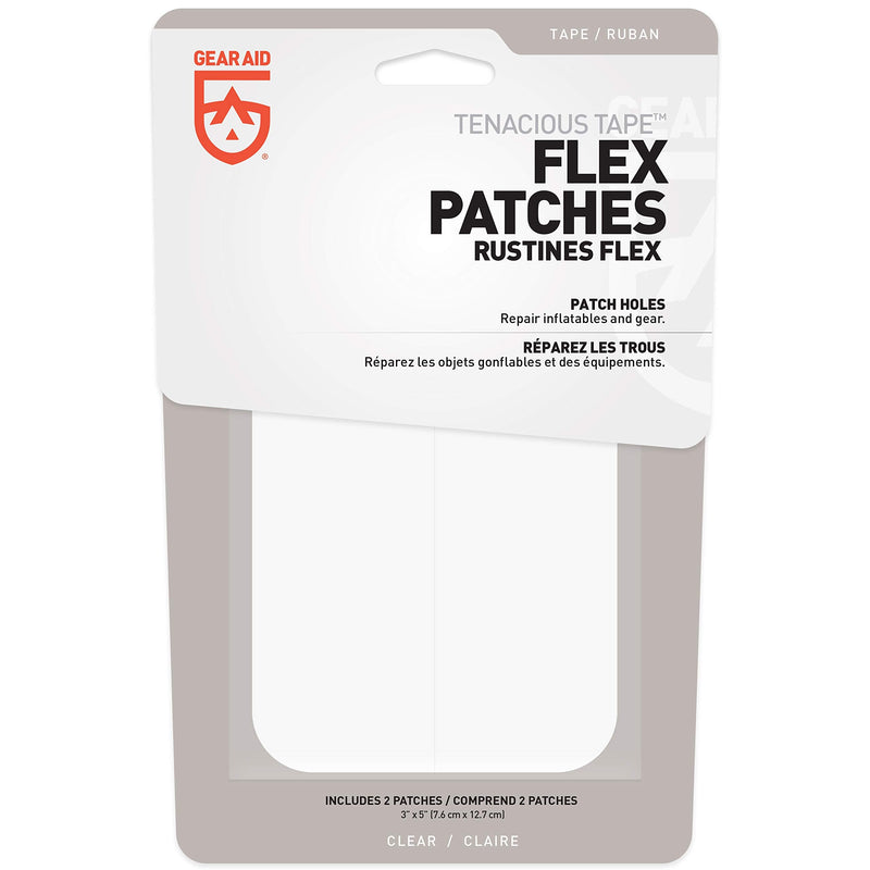 [Australia - AusPower] - GEAR AID Tenacious Tape Flex Heavy Duty Patches for Fixing Holes and Rips in Outdoor Fabrics, Vinyl, Pool and Snow PVC Inflatables, Peel-and-Stick, Clear, Two 3" x 5" Patches 1 Pack 