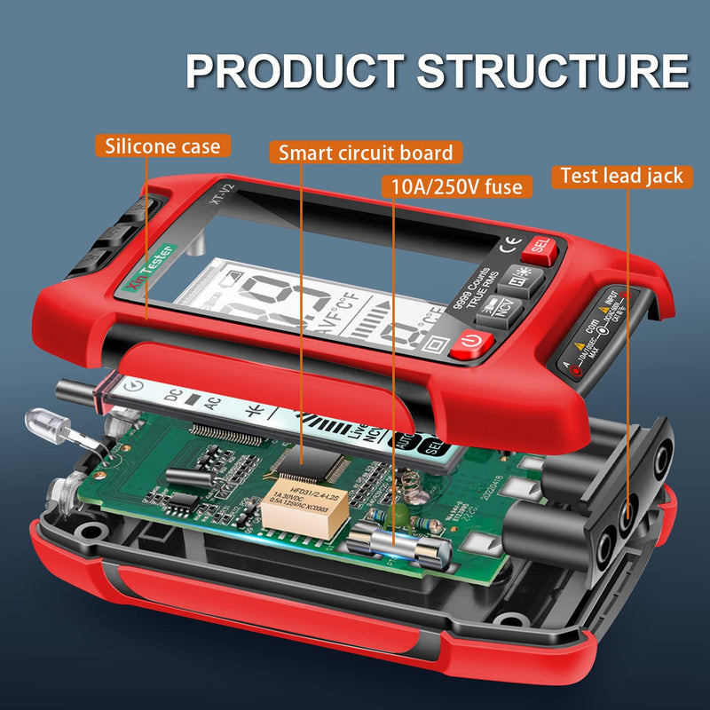 [Australia - AusPower] - Xin Tester Digital Multimeter, 9999 Counts TRMS Auto-Ranging Voltmeter, Accurately Measures AC/DC Amp Ohm Voltage Meter Capacitance Frequency Diode with Backlight Flashlight FS2202 
