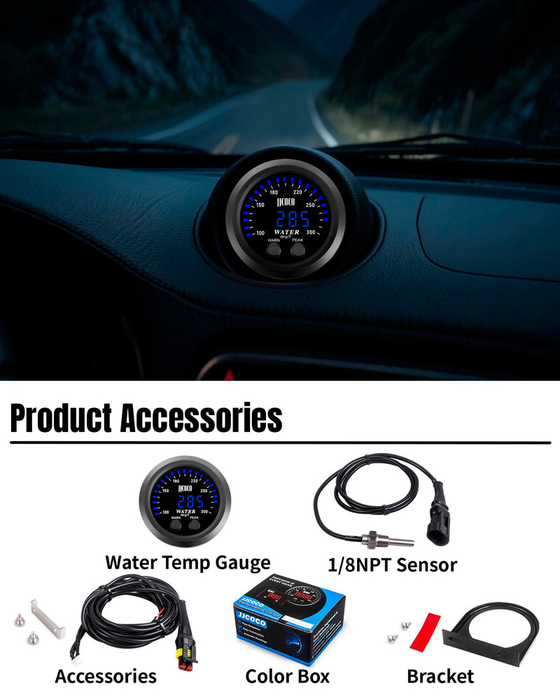[Australia - AusPower] - Water Temperature Gauge with 1/8NPT Sensor & Bracket 300°F Digital LED Display Water Coolant Temperature Gauge for Cars Trucks Ships Vehicle Automotive Boat Marine 2”/52mm Blue 32-300°F (Fahrenheit Display) 
