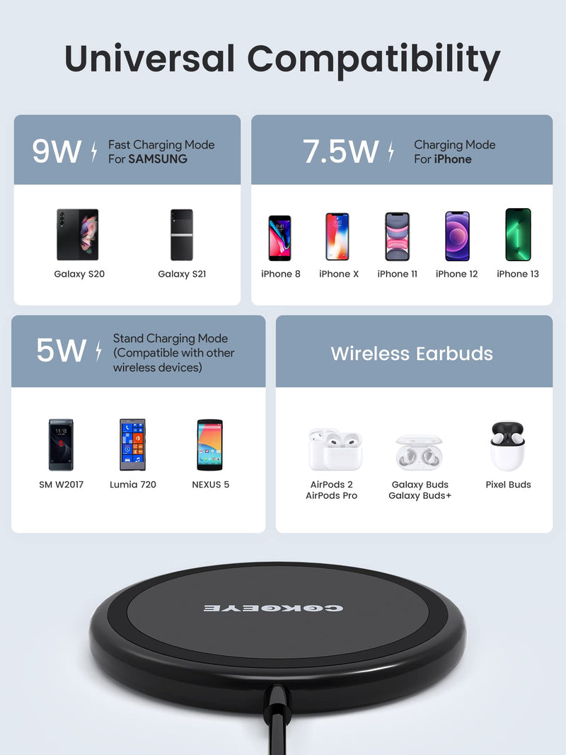 [Australia - AusPower] - Wireless Charger, 15W Max Fast Wireless Charging Pad 2-Pack Compatible with iPhone 15/15 Pro/15 Plus/15 ProMax/14/14 Pro/14 Plus/13/12/Samsung S24 /S24Ultra/S23 Ultra/S22/S21/S20/Note 10, AirPods Pro Black 
