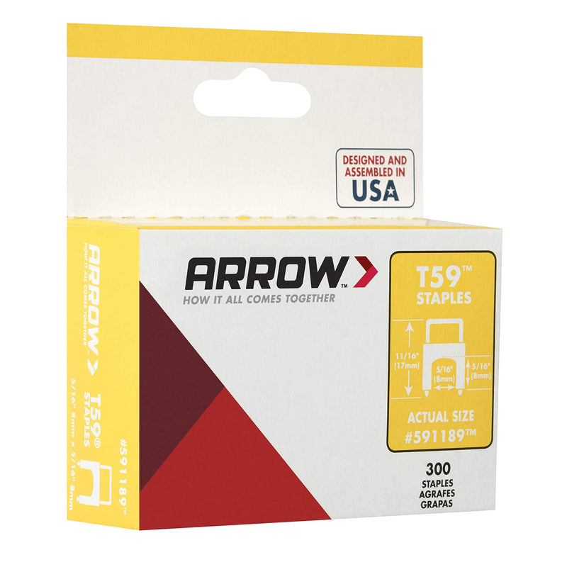 [Australia - AusPower] - Arrow 591189 T59 Insulated Staples, 5/16-Inch Leg length, 5/16-Inch Crown Width, Clear, 300-Pack, Made in the USA 