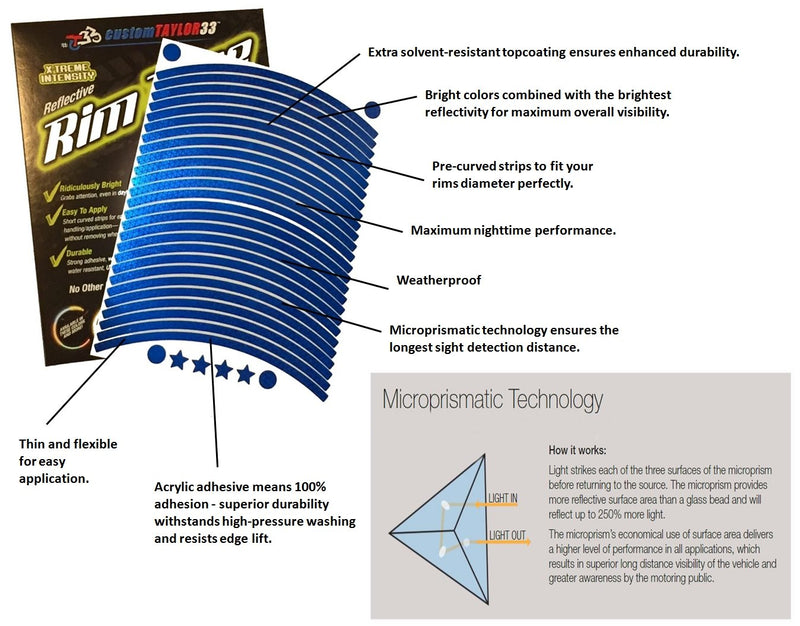customTAYLOR33 (All Vehicles Blue High Intensity Grade Reflective Copyrighted Safety Rim Tapes (Must Select Your Rim Size), 17" (Rim Size for Most SportsBikes) 17" (Rim Size for Most SportsBikes)