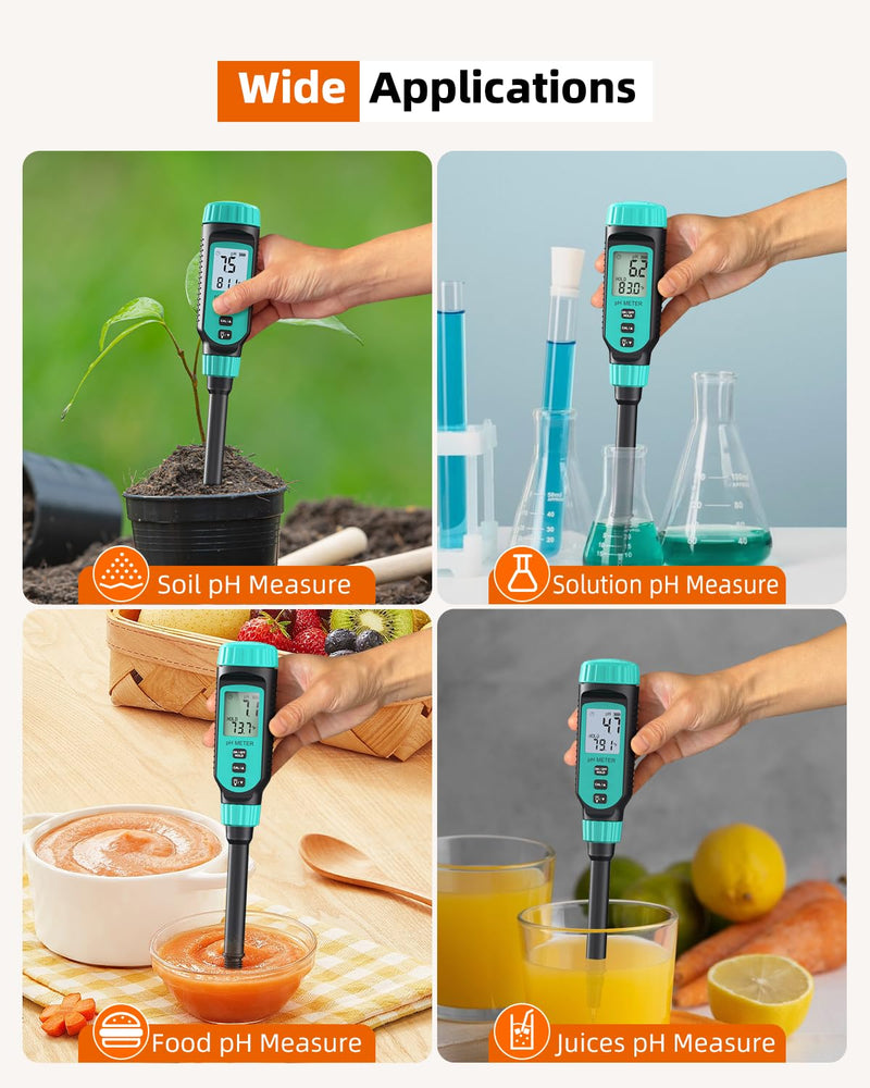 Tadeto Soil pH Tester, High Accuracy Digital pH Meter for Soil, Garden, Water, Plants, Solution and Food, Soil pH Test Kit with Thermometer LCD Display, Calibration Powder and Alloy Protective Cap Blue