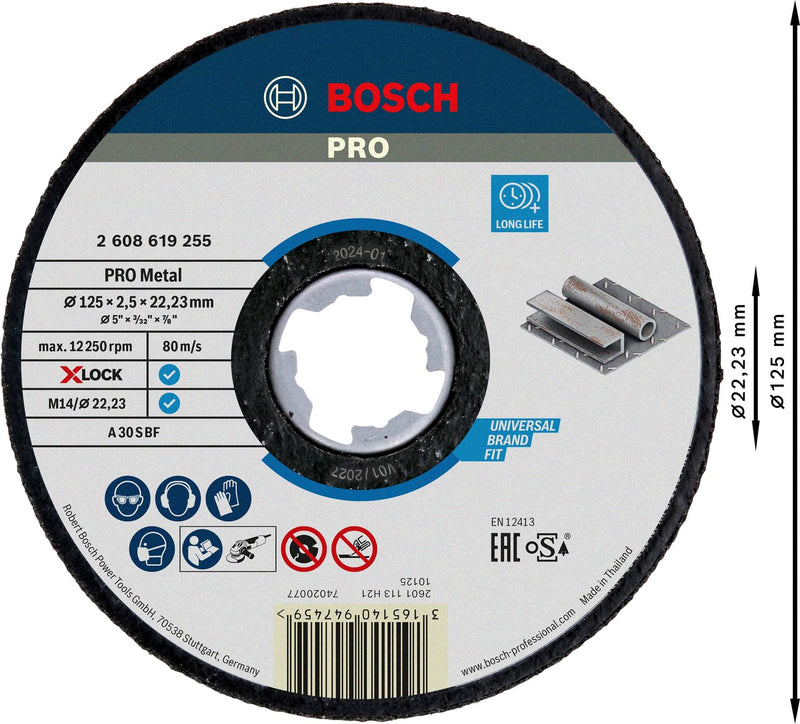 Bosch Professional Expert Straight Cutting Disc (for Metal, X-LOCK, Diameter 125 mm, Bore Diameter: 22.23 mm, Thickness: 2.5 mm) 2-Ø 125 mm