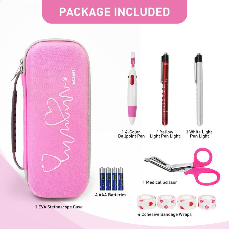 [Australia - AusPower] - Scian 13 pcs Stethoscope Case Kit, Portable Stethoscope Case Included Medical Scissor, Penlights, Nurse Accessories for Doctors Medical Students Nurses Gift, Pink 