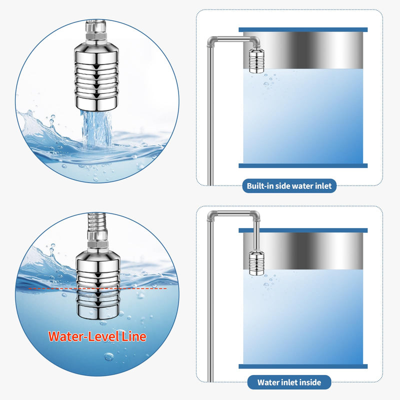 [Australia - AusPower] - 2Pcs Water Float Valve for Water Tank, Aquapulse Automatic Water System, Fully Automatic Water Shut Off Valve, 1/2'' to 3/4'' 304 Stainless Steel Float Valve for Water Tower, Pool, Livestock Troughs. 2Pcs 