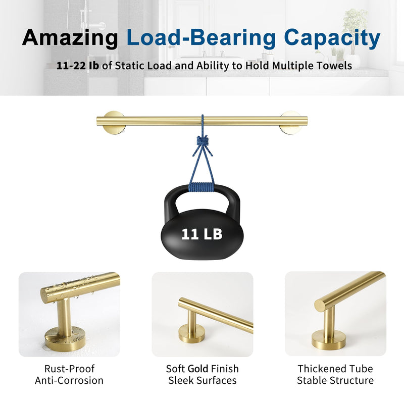 Brushed Gold Towel Bar, 24 Inch Towel Racks for Bathroom Wall Mounted, Thicken SUS304 Stainless Steel Heavy Duty Hand Towel Holder Organizer, Bathroom Accessories, Total Length 26.5 Inch Brushed Gold 26.4"