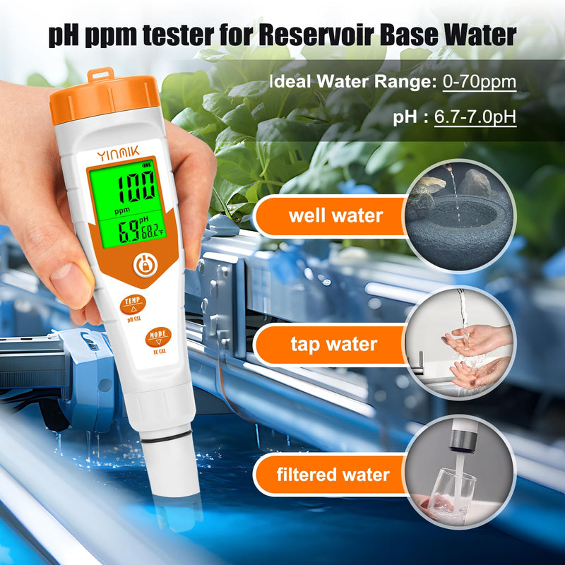 [Australia - AusPower] - pH Meter for Hydroponics PPM EC Meter for Plant Nutrients Simultaneous Measurement of pH Conductivity TDS Temperature for Reservoir Tank Water DWC Aeroponic Garden Indoor Outdoor Growing 4 in 1 pH Meter with Calibration Liquid 