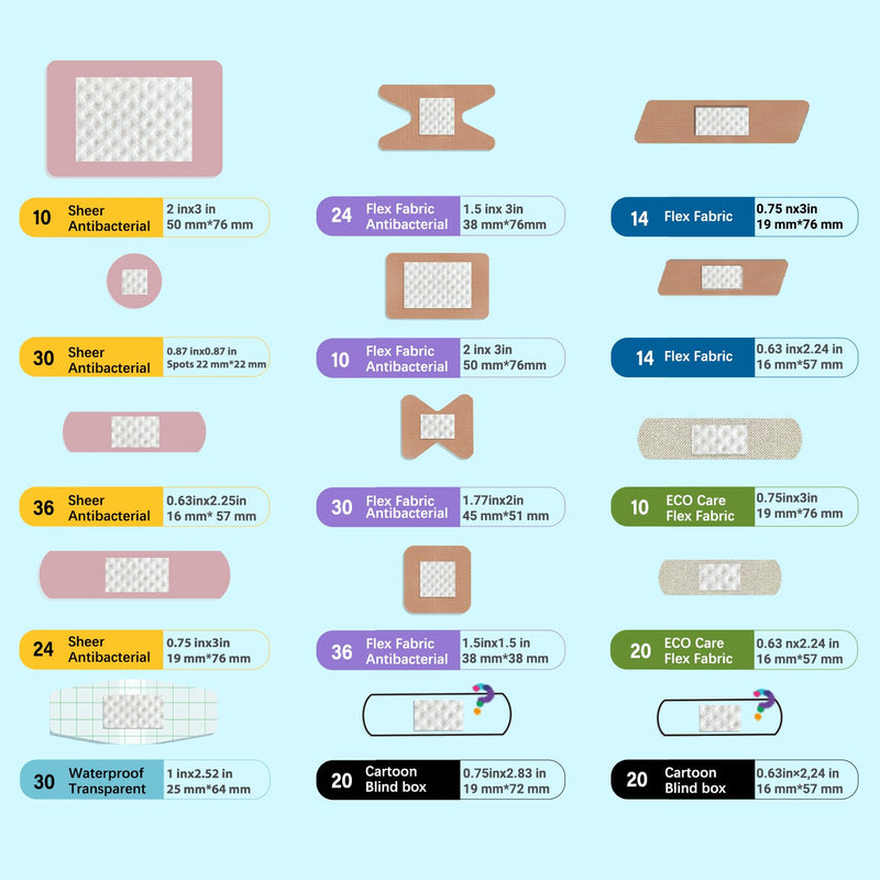 [Australia - AusPower] - Variety Bandages Pack,328ct Assorted Bulk Various Sizes, Shapes &Features | Sheer & Flex Fabric with Benzalkonium, ECO Bamboo Fabric, Waterproof, Cartoon Blind Box Fragrance Bandages 