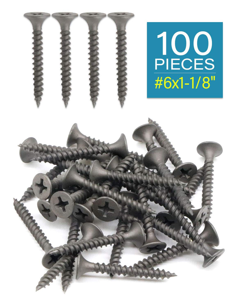 [Australia - AusPower] - 100pcs #6 x 1-1/8" Flat Head Phillips Drywall Screws Fine Thread Sharp Point Wood Screw, Carbon Steel 1022A, Gray Phosphate #6 x 1-1/8" 100 