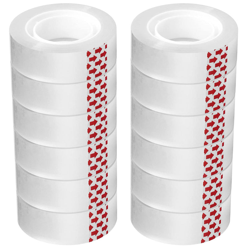 Transparent Tape Refills, 12 Rolls, 3/4 x 1000 Inches, 1 inch Core, Clear Desk Refillable Tape Dispenser Refill Rolls, Glossy Gift Wrapping Tape, Engineered for Home Office School Use