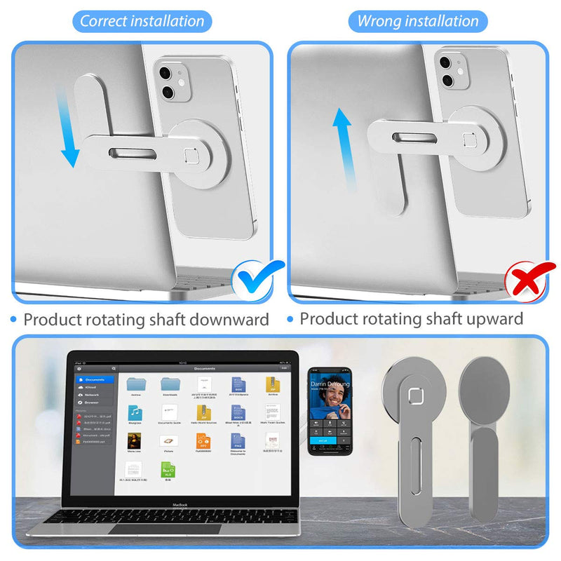 [Australia - AusPower] - Magnetic Phone Holder for Laptop Designed for iPhone 15/14/ 13/12 MagSafe, Adjustable Phone Monitor Side Mount, Slim Portable Foldable Computer Expansion Bracket, Silver Sliver 