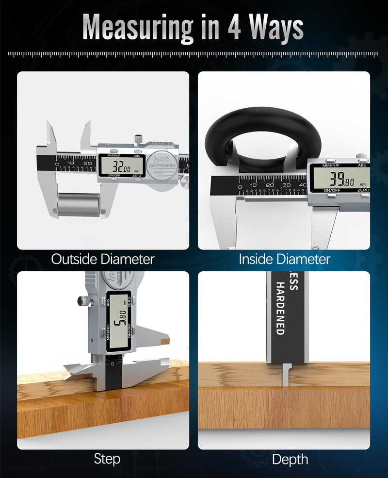 [Australia - AusPower] - Digital Caliper, (ABS) Absolute Scale Caliper 8in, IP54 Electronic Measuring Tool, Inch/MM/Fraction, Auto-Off LCD Stainless Steel Waterproof Micrometer Vernier Caliper, with Feeler Gauges ABS-8inch/200mm 