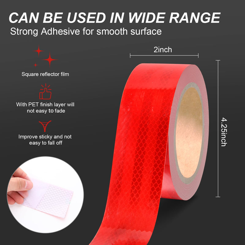 PET Reflective Tape Outdoor Waterproof 2 Inch x 33 Ft Red Stripe Reflector Safety Tape for Bike, Trailer,Truck,Warming Signs,Conspicuity Markings… Red Strip