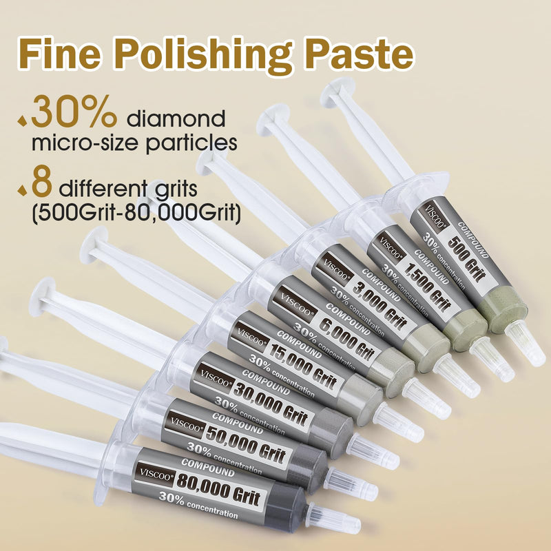 [Australia - AusPower] - 8 Pack Diamond Polishing Compound,Diamond Polishing Paste 80000 to 500 Grit with 30% Concentration of Diamond Powders,Lapping Compound for Glass Metal Marble Rock Watch Jewelry Scratch Remover Repair 