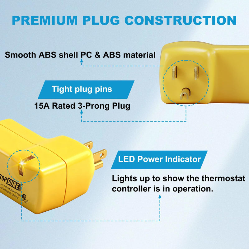 Thermostat Plug Outlet for Heat Cables, Temperature Controlled Outlet with Auto On at 38℉/Off at 50℉, Ideal for Pipes, Greenhouses, Well Houses, 3pcs 21-3
