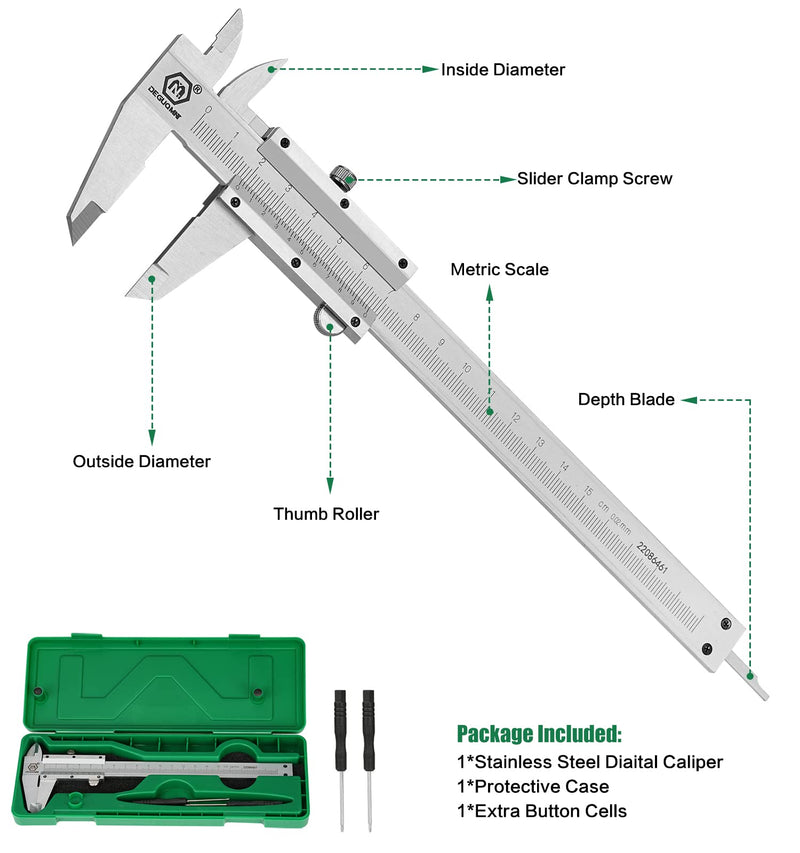 Caliper Analogue 150 mm 6 Inch Stainless Steel Calliper Accuracy 0.02 mm | With 2 mini screwdrivers and 1 storage box