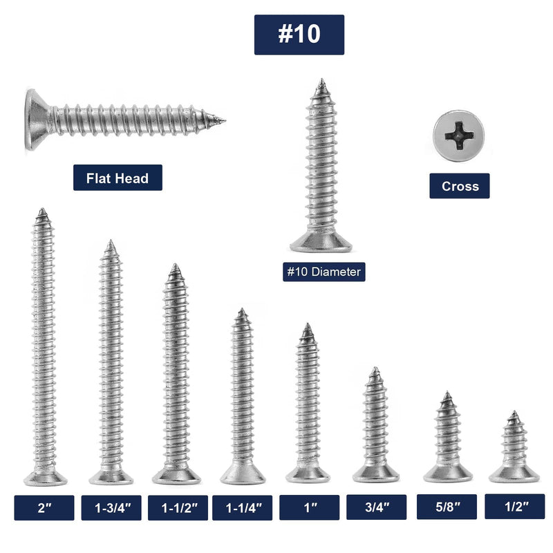[Australia - AusPower] - #10 x 5/8" Wood Screw 100Pcs 18-8 (304) Stainless Steel Screws Flat Head Phillips Fast Self Tapping Drywall Screws by SG TZH #10 x 5/8" 