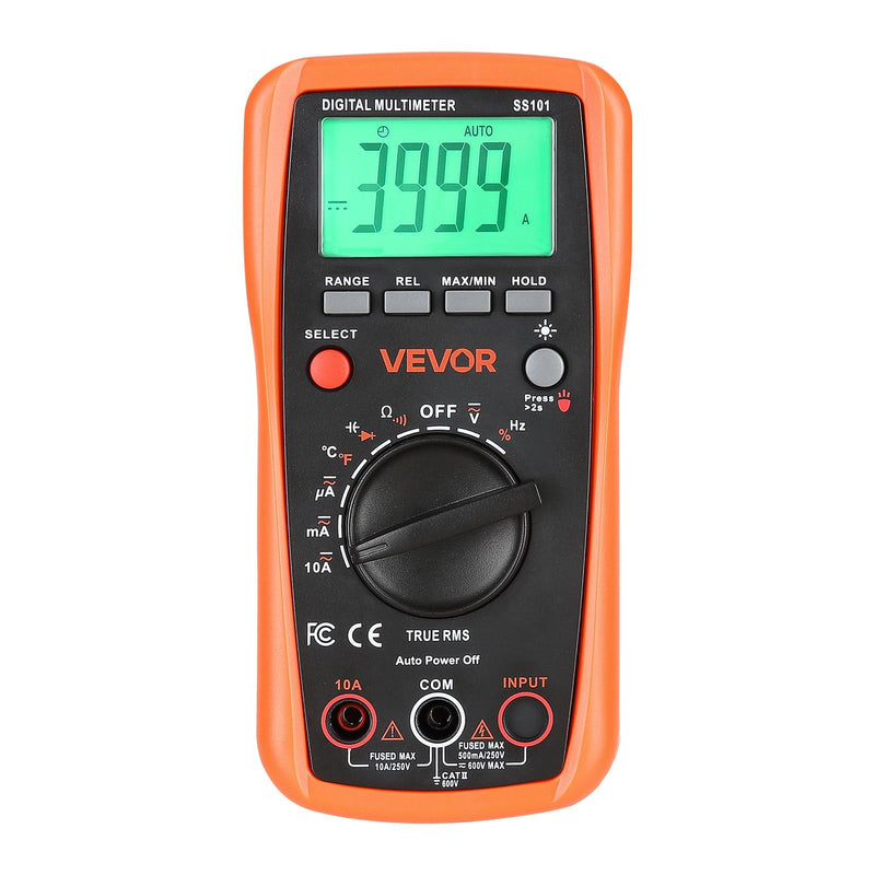 [Australia - AusPower] - VEVOR Digital Multimeter, 4000-Count TRMS DC/AC Voltmeter Current Tester, Auto-Ranging Multimeter for Current Voltage Resistance Capacitance Temperature Diodes Continuity Duty-Cycle Measurments 