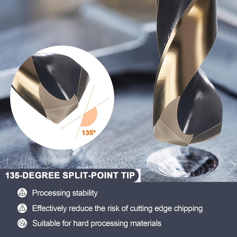 uxcell 1-1/16" Drill Bit 1/2" Reduced Shank 3-Flat M35 5% Cobalt High-Speed Steel Twist Black and Gold Finish 135° Bits for Hard Metal Stainless Steel,1pcs 1-1/16 in 1/2" Shank