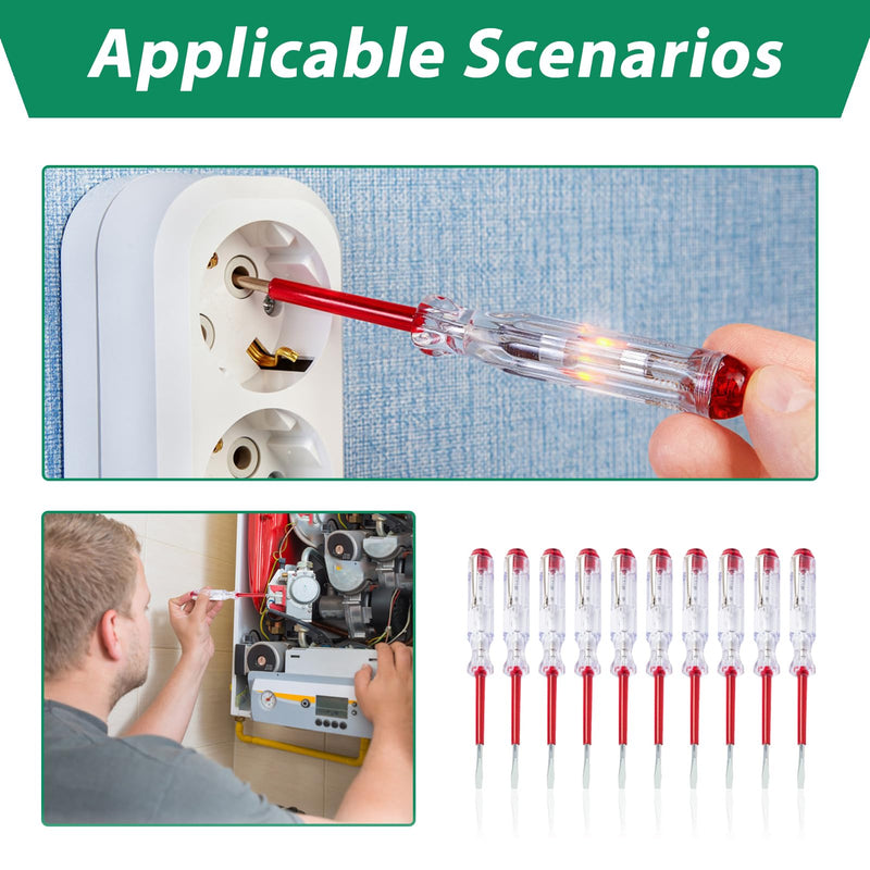 [Australia - AusPower] - 10 Pieces Phase Tester Screwdriver, 100V-500V Voltage Tester Screwdriver, Current Tester, Chamfer Tester, Robust Electrician Screwdriver with Pocket Clip, 135 mm Length, for Household, Construction 