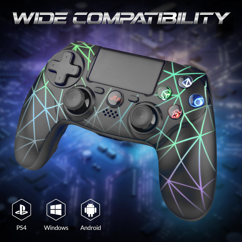[Australia - AusPower] - Wireless Controller for PS4,1000mAh Battery -3.5mm Audio Jack -RGB Light and 6-axis Gyro Sensor,Dual-shock Gamepad Joystick Compatible with PS4/PS3/Android/Windows(Crackle Design) 