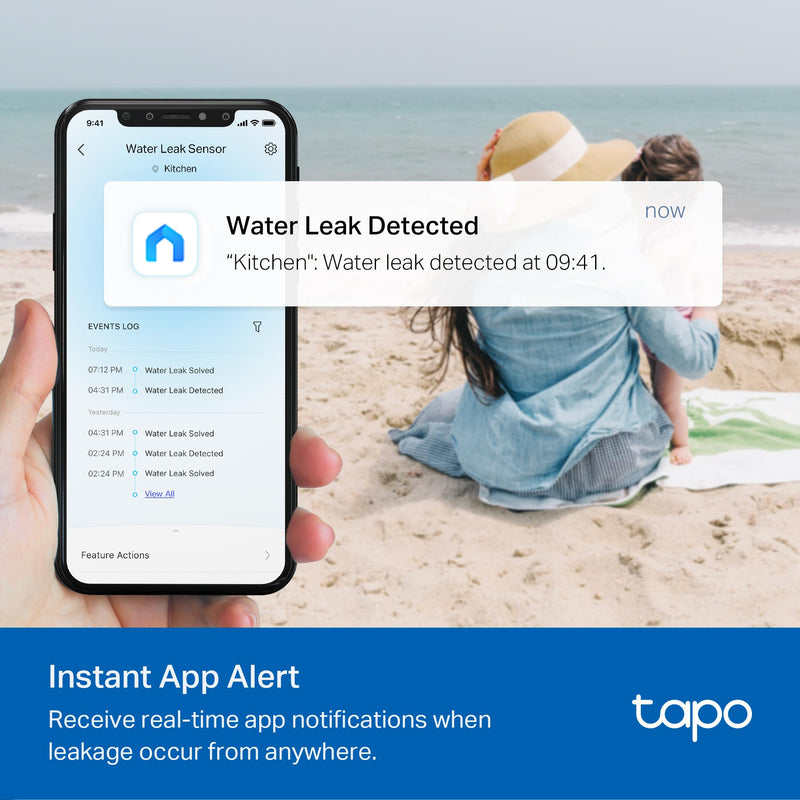 TP-Link Tapo Smart Water Leak Detector, Requires Tapo Hub, Water Leak Sensor Wi-Fi with Rapid Dripping Detection, 90dB Adjustable Alarm, App Alerts, Compatible with Alexa and Google Home, T300
