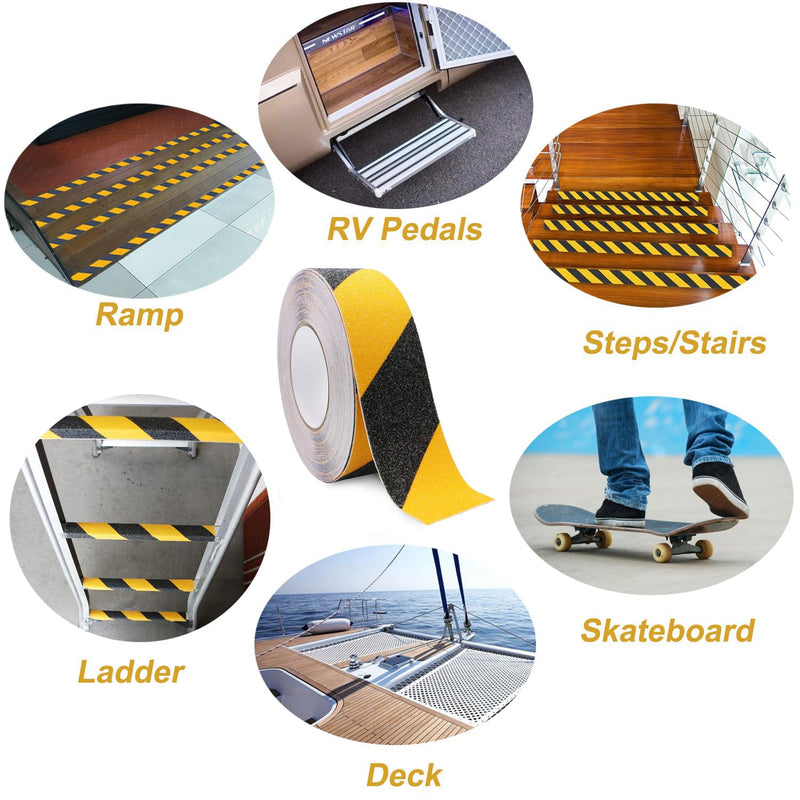 Anti Slip Safety Grip Tape 2 Inch x 60 Foot, Non Skid Tread for Stairs, Steps, Floors, Caution Dangerous Zones, Indoor and Outdoor Use (Yellow and Black) 2 Inch x 60 Ft