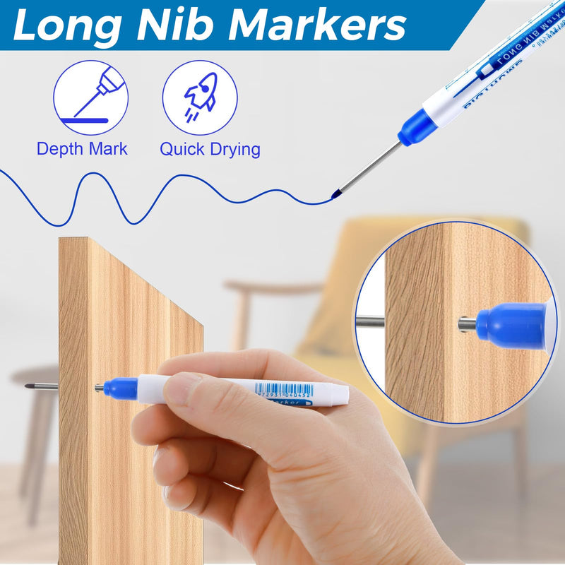 8Pcs Deep Reach Markers Waterproof Deep Hole Marker Pens 34mm Construction Markers Permanent Ink Quick-Dry Long Nib Marker Drill Long Nose Metal Marking Pen for Carpenters Construction (White) White