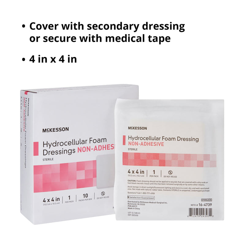 [Australia - AusPower] - McKesson Hydrocellular Foam Dressings, Sterile, Non-Adhesive, Pad 4 in x 4 in, 10 Count, 1 Pack 10 Count (Pack of 1) 