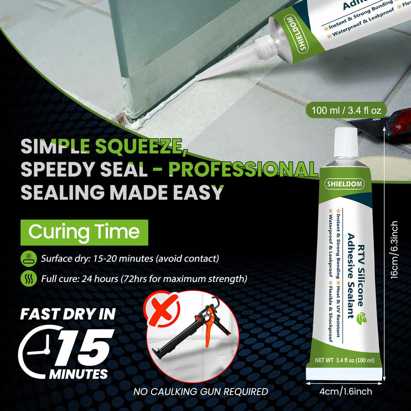 [Australia - AusPower] - RTV Silicone Adhesive Sealant 100% Silicone Sealer All-Purpose Caulk Waterproof Stronger Adhesion, Shrink & Crack Proof Caulking for Car, Kitchen, Window, Bathroom, Door (White, 3.4 Fl. Oz.) White 3.4 Fl. Oz. 