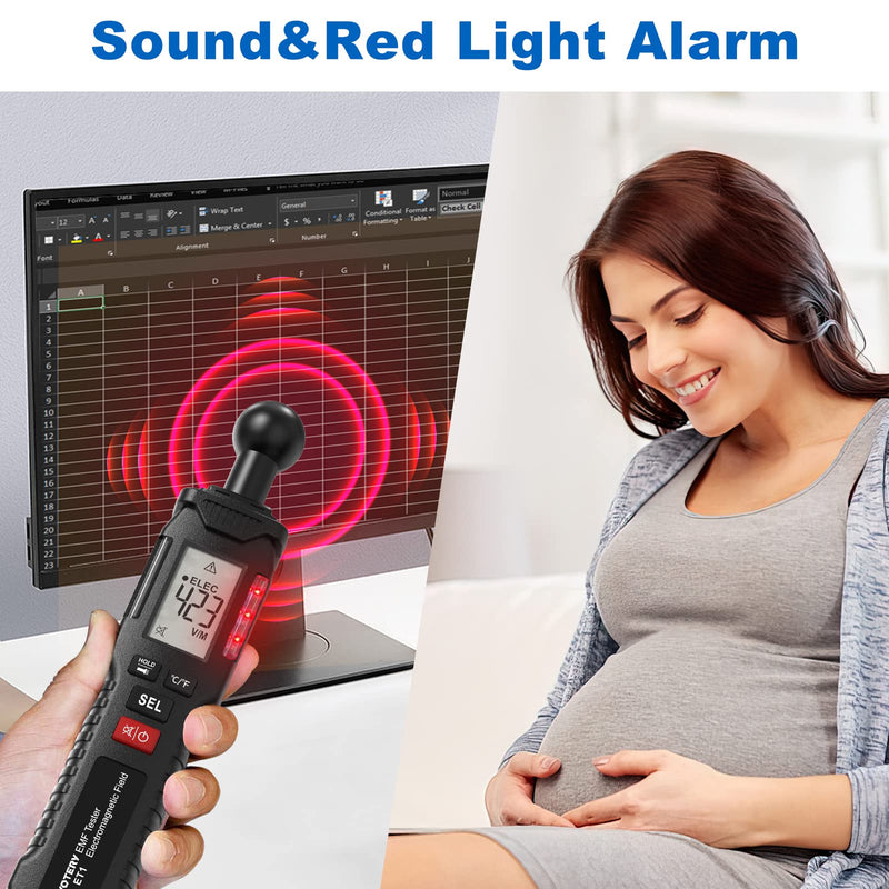 [Australia - AusPower] - EMF Meter, Portable Digital EMF Meter, LCD Field with Buzzer and Warning Light, Suitable for Inspection of Electromagnetic Fields at Home, Office, Outdoor, Computer Room, etc. 