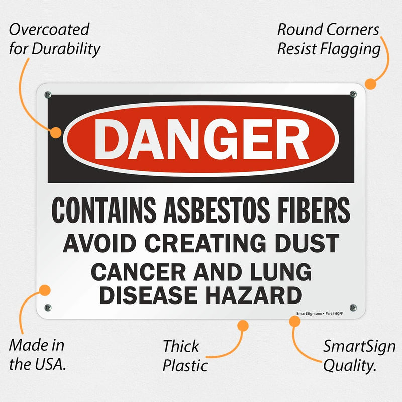 SmartSign "Danger - Contains Asbestos Fibers, Avoid Creating Dust" Sign | 10" x 14" Plastic