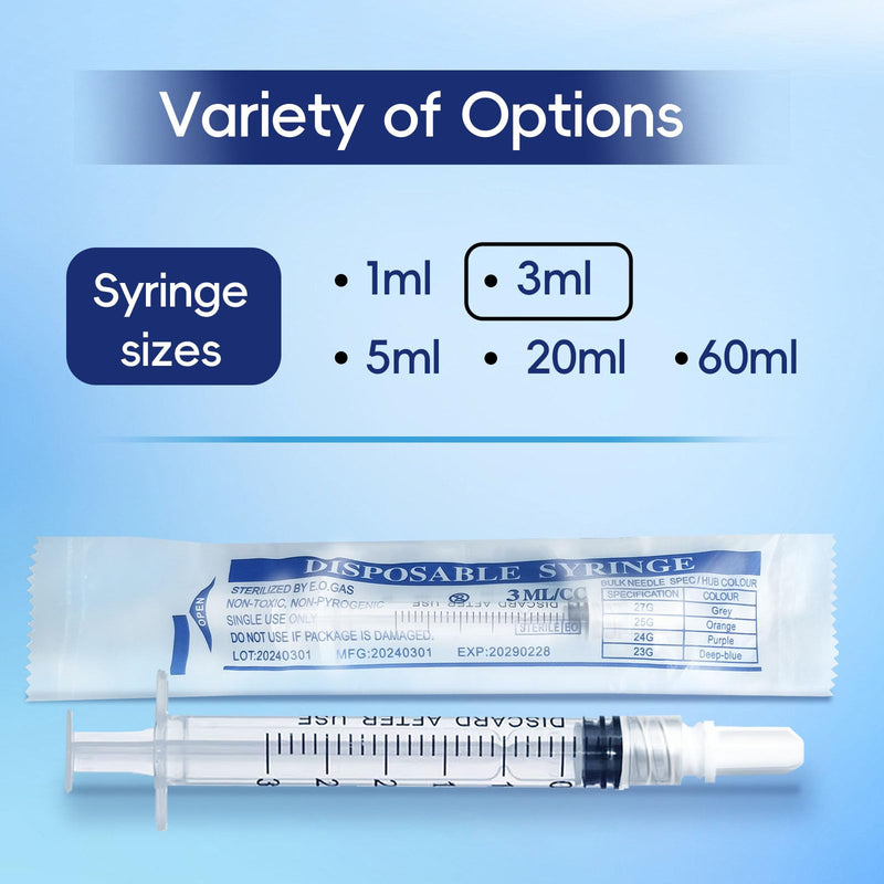 [Australia - AusPower] - 3mL Luer Lock Syringe (No Needle) - Sterile, Individually Wrapped - Pack of 30, Accurate Liquid Measurement, Leak-Proof Design 3ml 