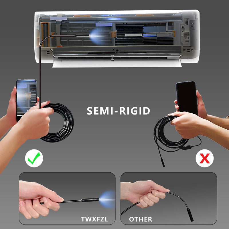 [Australia - AusPower] - Endoscope Camera with Light, 1920P HD Borescope with 8 Adjustable LED Lights, 16.4ft Semi-Rigid Snake Cable IP67 Waterproof Inspection Camera for iOS and Android 