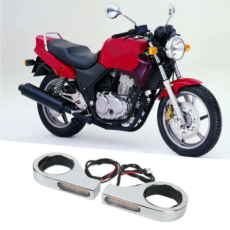 Motorcycle LED Turn Light, 2 Wires 12V Motorcycle Turning Indicator Energy Saving for 41mm Fork Tubes (Electroplating)