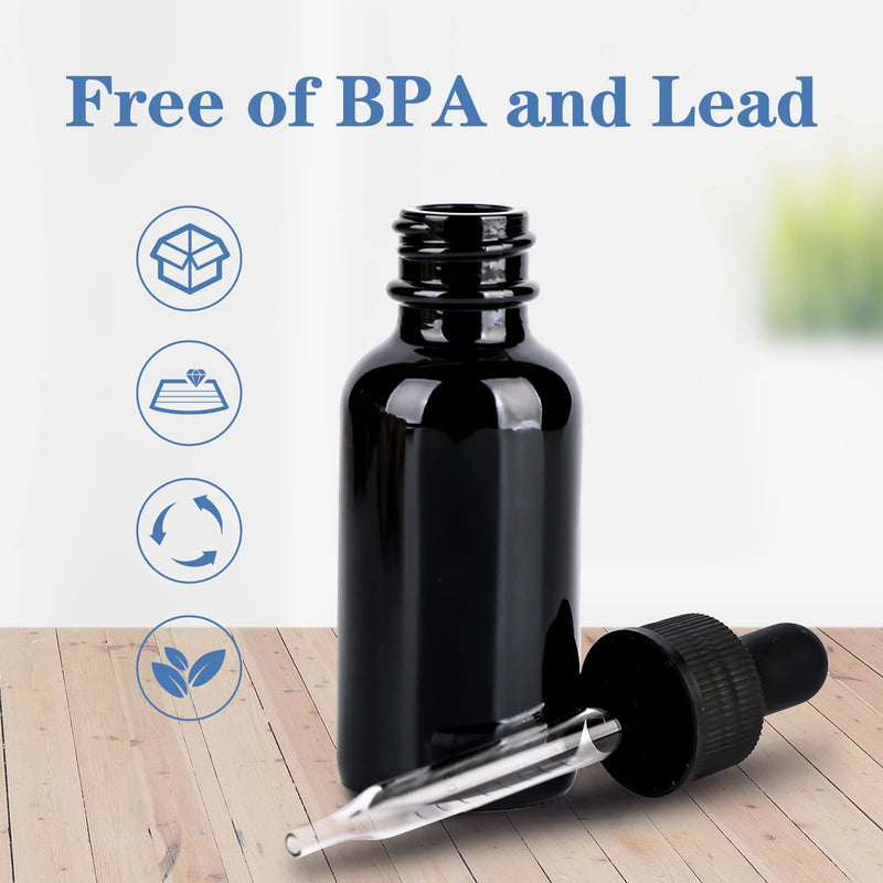 [Australia - AusPower] - 1 oz UV Resistant Dropper Bottle 12 Pack Black Glass Boston Bottles 30ml with Eye Droppers Black Caps for Essential Oils, Perfume, Leak Proof Travel Bottles for Liquids UV Black 1oz,12pcs 