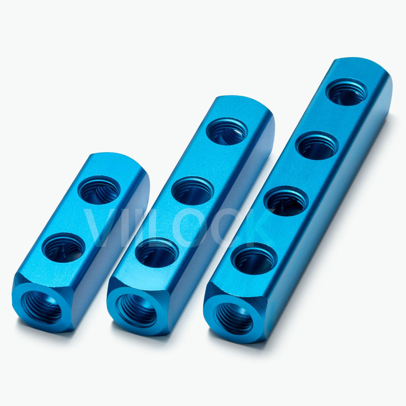 [Australia - AusPower] - 2Pcs Aluminum Block 1/4"PT, Pneumatic Manifold Air Distribution Block, Air Compressor Manifold Fitting (3 Way 6 Port) 3 Way 6 Port 