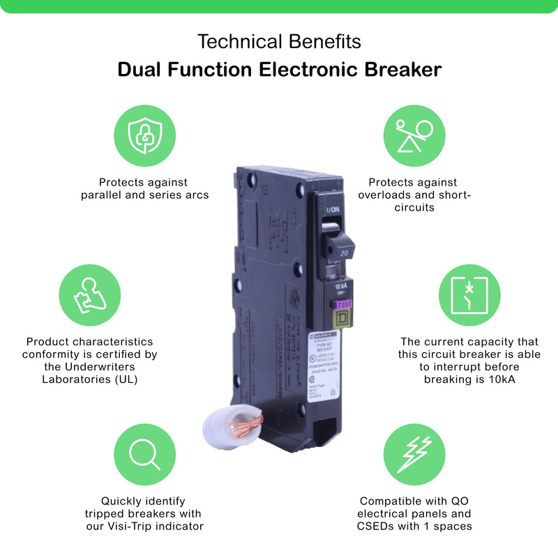 [Australia - AusPower] - Square D - QO120DFC QO 20 Amp Single-Pole Dual Function (CAFCI and GFCI) Circuit Breaker 