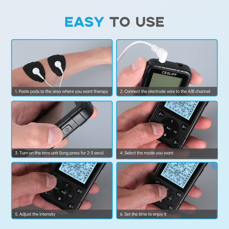 [Australia - AusPower] - CESLIFF Dual Channel TENS EMS Unit 36 Modes Muscle Stimulator, Rechargeable Electric Pulse Massager TENS Machine Function for Lower Back Neck Shoulder Pain Relief with 10 Pads 