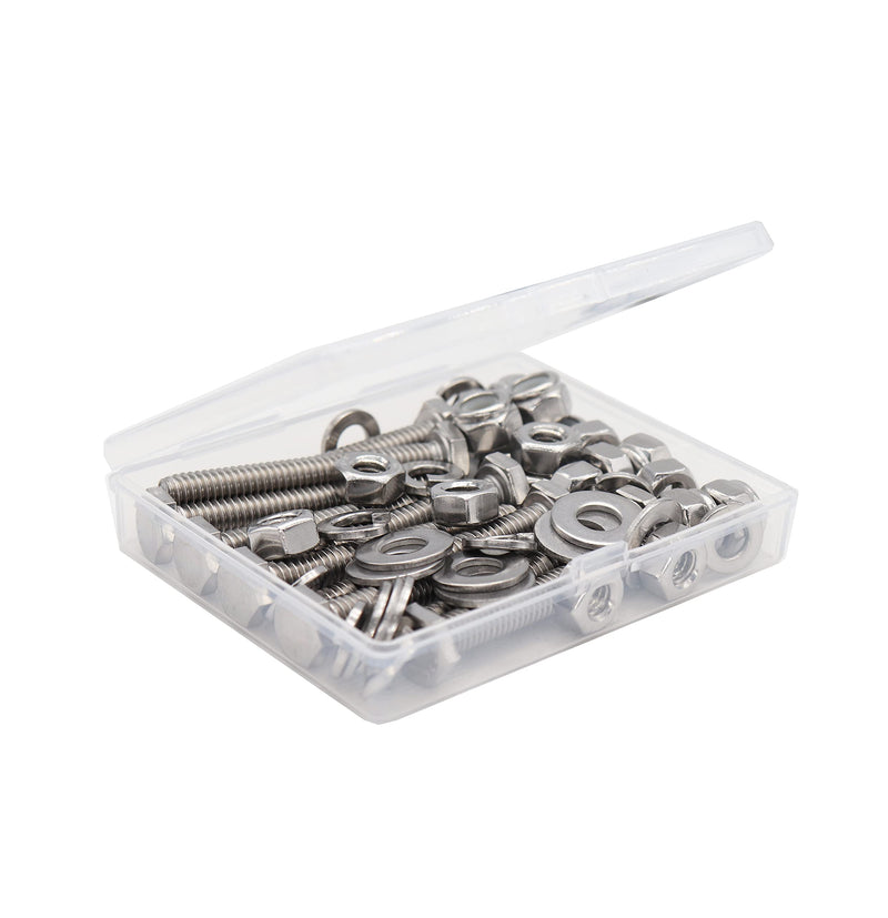 [Australia - AusPower] - binifiMux 1/4-20 x 1" Hex Bolts Screws, with 1/4-20 Nylon Inserted Lock Nuts / 1/4 Washers / 1/4-20 Hex Nuts, 304 Stainless Steel /A2-70, Silver Tone, 50pcs 1/4-20" x 1" (10-Pack) 