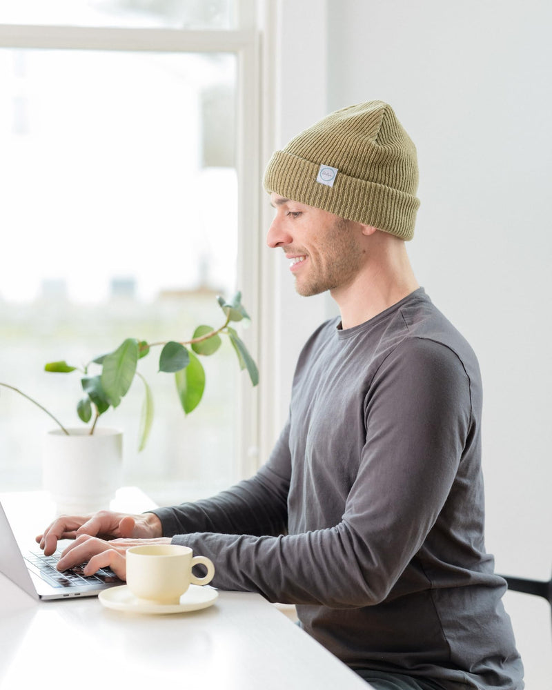 Halsa EMF Protection Hat, Knit Beanie for Men and Women, Silver Fiber Fabric Lined, One Size Fits Most Khaki